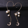 E-6311 Pair of Pearl rhinestone moon dangle ear cuff gold plated ear wraps