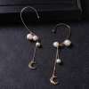 E-6311 Pair of Pearl rhinestone moon dangle ear cuff gold plated ear wraps