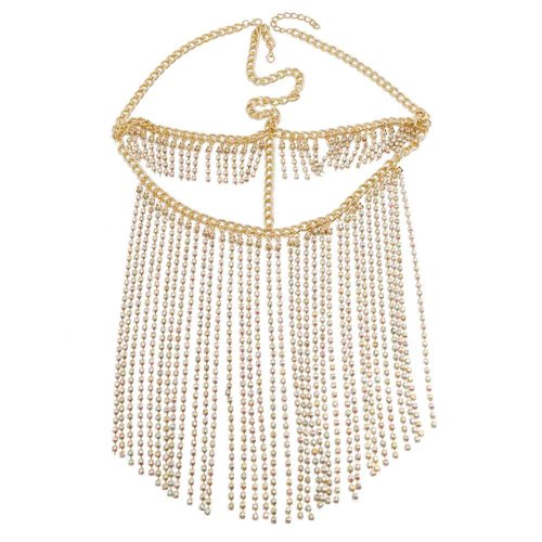 F-0925 Luxury Gold Multilayers Crystal Tassel Head Chains Mask Veil Face Chains for Women Lady Dance Night Club Party Jewelry