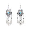 E-6316 Indian Vintage Silver Metal Blue Red Acrylic Long Tassel Earrings for Women Boho Ethnic Party Jewelry Gift