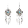 E-6316 Indian Vintage Silver Metal Blue Red Acrylic Long Tassel Earrings for Women Boho Ethnic Party Jewelry Gift