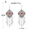 E-6316 Indian Vintage Silver Metal Blue Red Acrylic Long Tassel Earrings for Women Boho Ethnic Party Jewelry Gift