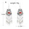 E-6316 Indian Vintage Silver Metal Blue Red Acrylic Long Tassel Earrings for Women Boho Ethnic Party Jewelry Gift