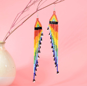 E-6317 Colorful Long Tassel Earrings Exquisite Beaded Handmade Dangle Earrings For Women Decoration Gift