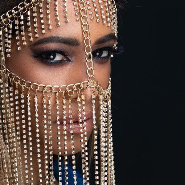 F-0925 Luxury Gold Multilayers Crystal Tassel Head Chains Mask Veil Face Chains for Women Lady Dance Night Club Party Jewelry