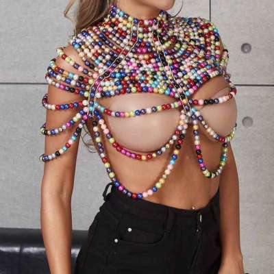 N-7626 Pearl Body Chain Bra Fashion Shoulder Necklaces Bra Chain Body Jewelry Sexy Bikini Body Chain