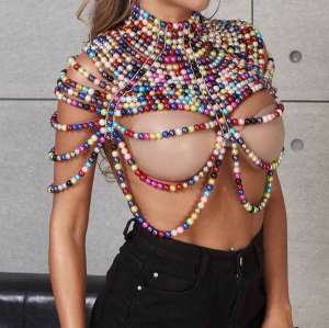N-7626 Pearl Body Chain Bra Fashion Shoulder Necklaces Bra Chain Body Jewelry Sexy Bikini Body Chain
