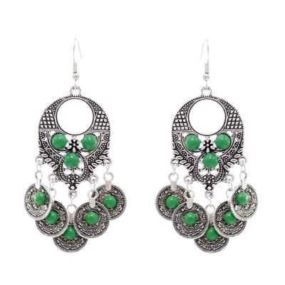 E-6318 Vintage Bohemian Acrylic Crystal Coin Tassel Drop Dangle Earrings for Women Indian Festival Party Jewelry Gift
