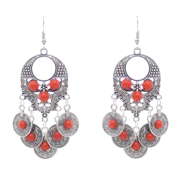 E-6318 Vintage Bohemian Acrylic Crystal Coin Tassel Drop Dangle Earrings for Women Indian Festival Party Jewelry Gift