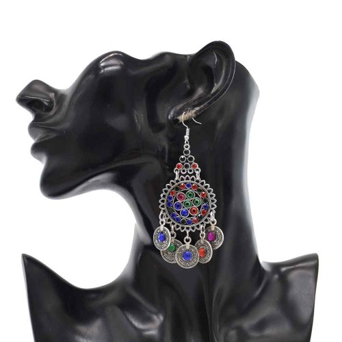 E-6318 Vintage Bohemian Acrylic Crystal Coin Tassel Drop Dangle Earrings for Women Indian Festival Party Jewelry Gift