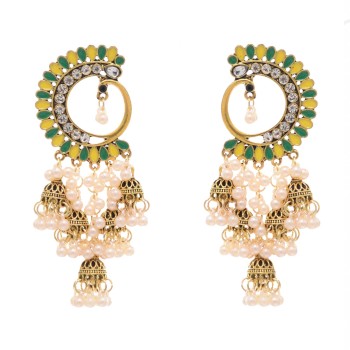 E-6319 Bohemian Vintage Earrings Exquisite Multilayer Rhinestone Pearl Peacock Dangle Earrings For Women Jewelry