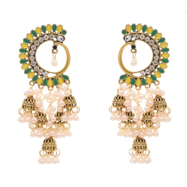 E-6319 Bohemian Vintage Earrings Exquisite Multilayer Rhinestone Pearl Peacock Dangle Earrings For Women Jewelry