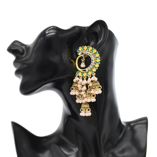 E-6319 Bohemian Vintage Earrings Exquisite Multilayer Rhinestone Pearl Peacock Dangle Earrings For Women Jewelry