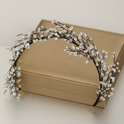 F-0927 Handmade Black Wired Crystal Crowns & Earrings Sets for Women Bridal Headdress Wedding Hair Accessories