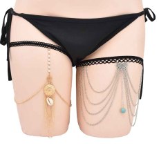 N-7630 Sexy Lady Shell Pearl Turquoise Elastic Thigh Chain Layered Body Leg Chains Beach Party Jewelry
