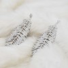 E-6325 Silver Bling Long Feather Shape Crystal Dangle Earrings For Women