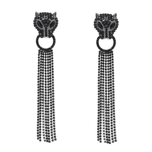 E-6326 3Colors Luxury Leopard Head Crystal Long Tassel Drop Hanging Earrings for Women Lady Wedding Party Jewelry Gift