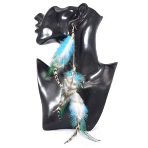 E-6331 Ethnic Bohemian Blue Brown Feather Long Tassel Drop Earrings for Women Festival Party Jewelry Gift