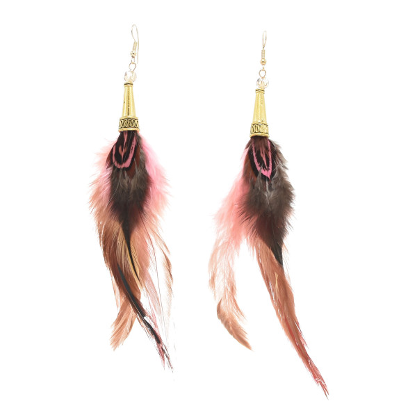 E-6329 Feather Dangle Earrings For Women Girls Bohemian Ethnic Vintage Long Fringe Earrings