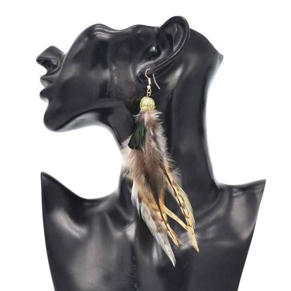 E-6334 3Styles Ethnic Brown Feather Long Tassel Drop Earrings for Women Boho Handmade Festival Party Jewelry Gift