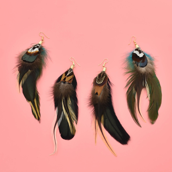 E-6333 Bohemian Ethnic Vintage Earrings Feather Dangle Earrings For Women Girls