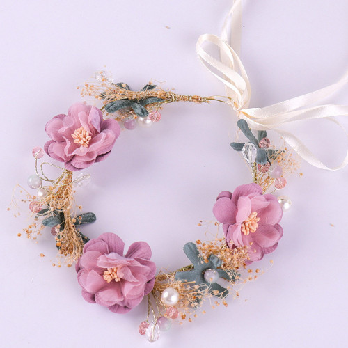 F-0930 Beautiful Flower Headband Bohemian Copper Wire With Pearl Headpiece For Women Hair Accessories Decoration