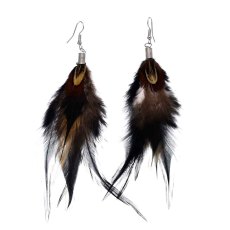 E-6340 Ethnic Black Feather Drop Dangle Earrings for Women Boho Hippie Festival Party Jewelry Gift