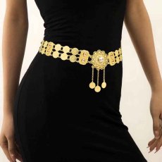 N-7637 Indian Gold Metal Crystal Flower Coin Tassel Belly Waist Chain Dance Dress Belt Body Jewelry