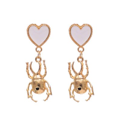 E-6341 Punk Gold Metal Heart Beetle Insect Drop Earrings for Women Boho Wedding Party Jewelry Gift