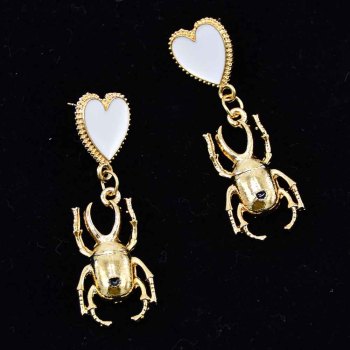 E-6341 Punk Gold Metal Heart Beetle Insect Drop Earrings for Women Boho Wedding Party Jewelry Gift