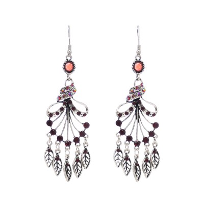 E-6343 Bohemian New Style Earrings Scarf Shaped With Leaves Tassel Dangle Earrings For Women Party Jewelry