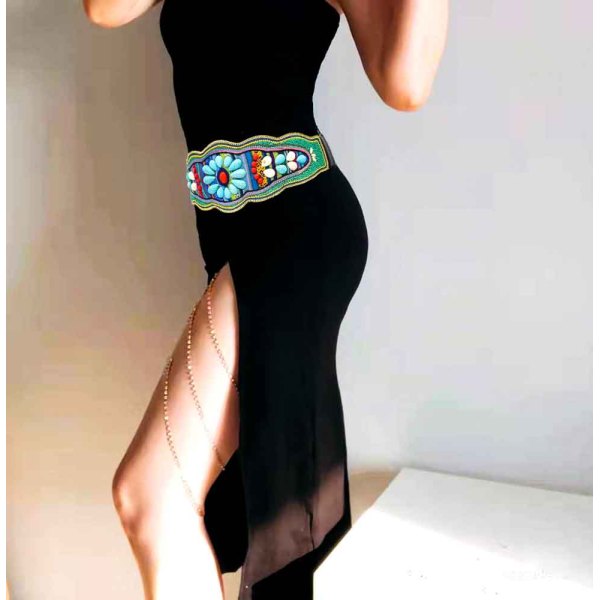N-7638 Handmade Turquoise Beads Waistbands Bohemian Ethnic Dress Waist Belt Belly Chain Body Jewelry