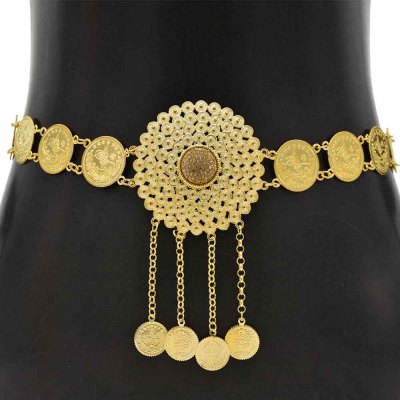 N-7614 Vintage Bohemian Gold Metal Flower Rhinestone Waist Belly Chain For Women Dance Belt Body Jewelry