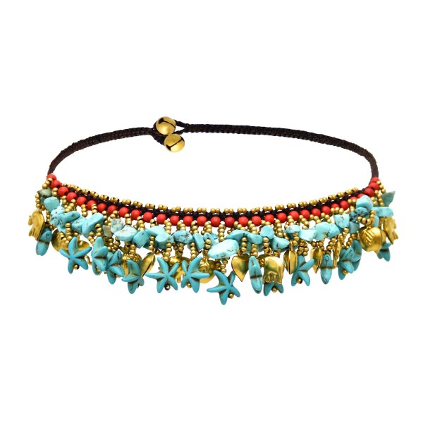 N-7643 Handmade Sea Stars Choker Necklace Bohemian Multi Beach Necklace