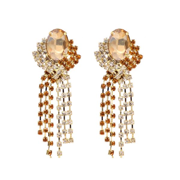 E-6348 Sparkly Rhinestone Dangle With Dual Colors Intertwined Fringe Dangle Earrings For Women Girls Party Jewelry