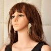 E-6348 Sparkly Rhinestone Dangle With Dual Colors Intertwined Fringe Dangle Earrings For Women Girls Party Jewelry