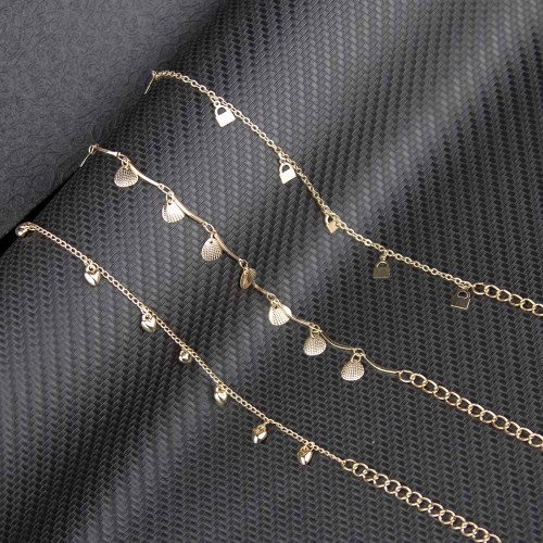 B-1154 3 PCS Gold Anklet For Women Girls Stackable Slender Anklet Body Chain With Shell Lock Heart Shaped Decoration For Summer Beach