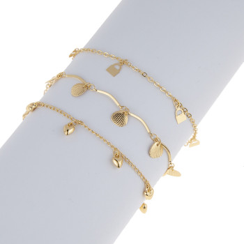 B-1154 3 PCS Gold Anklet For Women Girls Stackable Slender Anklet Body Chain With Shell Lock Heart Shaped Decoration For Summer Beach