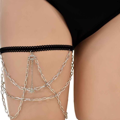N-7648 Sexy Ladies Black Rope Elastic Insect Spider Pendant Thigh Chain Leg Chains For Women Beach Party Body Jewelry