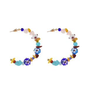 E-6351 Handmade Bohemian Acrylic Beads Statement Hoop Earrings for Women Summer Beach Holiday Party Jewelry Gift