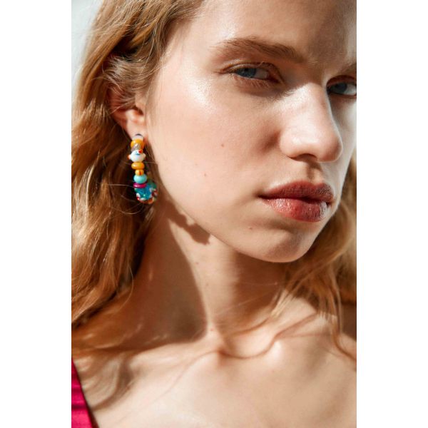 E-6351 Handmade Bohemian Acrylic Beads Statement Hoop Earrings for Women Summer Beach Holiday Party Jewelry Gift