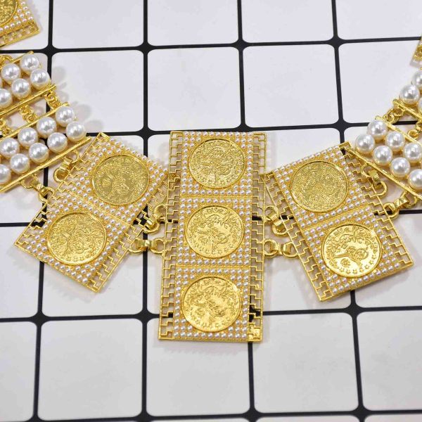 N-7649 New Fashion Belly Waist Belt For Women Gold Plated Sequins With Pearl Dress Body Belts For Women Party Jewelry Gift