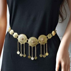 N-7651 New Boho Gold Metal Coin Long Tassel Crystal Belly Dance Waist Chains for Women Indian Holiday Party Body Jewelry