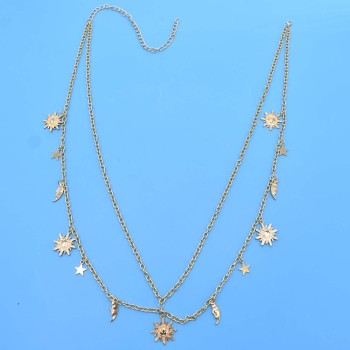 N-7655 New Fashion Belly Waist Belt Gold Plated Moon Sun Pendant Slender Body Chain For Women Girls Beach Jewelry