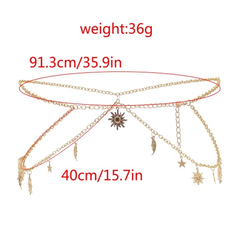 N-7655 New Fashion Belly Waist Belt Gold Plated Moon Sun Pendant Slender Body Chain For Women Girls Beach Jewelry