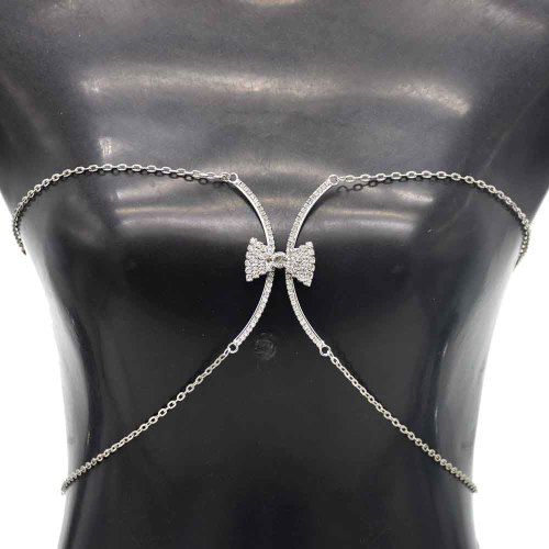 N-7656 Sexy Ladies Bowknot Crystal Chest Harness Bikini Bra Body Chains for Women Night Club Party Jewelry Gift