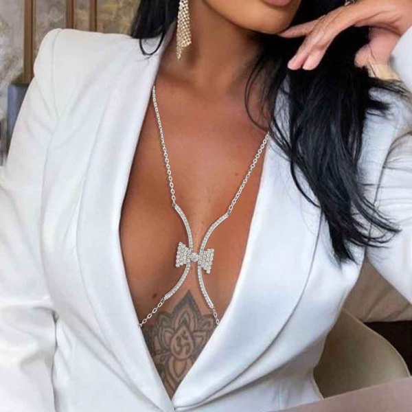 N-7656 Sexy Ladies Bowknot Crystal Chest Harness Bikini Bra Body Chains for Women Night Club Party Jewelry Gift