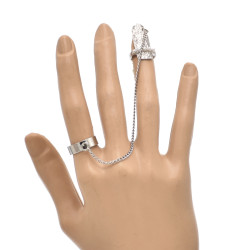 R-1560 New Fashion Two Finger Rings With Nail Linked For Two Hands Gold Silver Plated For Women Girls Jewelry Rings