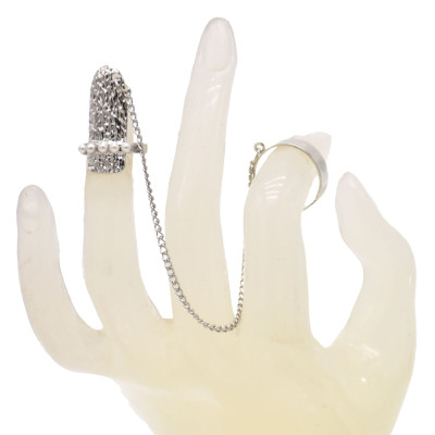 R-1560 New Fashion Two Finger Rings With Nail Linked For Two Hands Gold Silver Plated For Women Girls Jewelry Rings