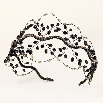 F-0936 Handmade Black Wired Crystal Crowns Tiaras for Women Bridal Wedding Party Hair Accessories